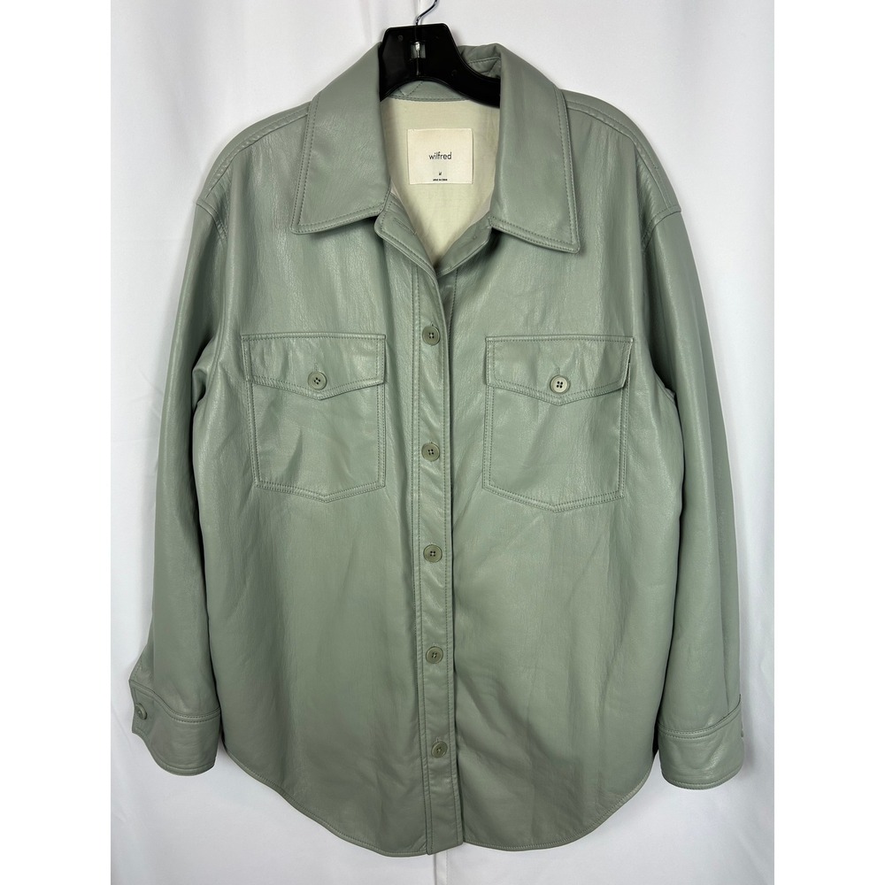 Wilfred‎ Free Ganna Vegan Leather Jacket Sage Green Oversized Shacket Medium